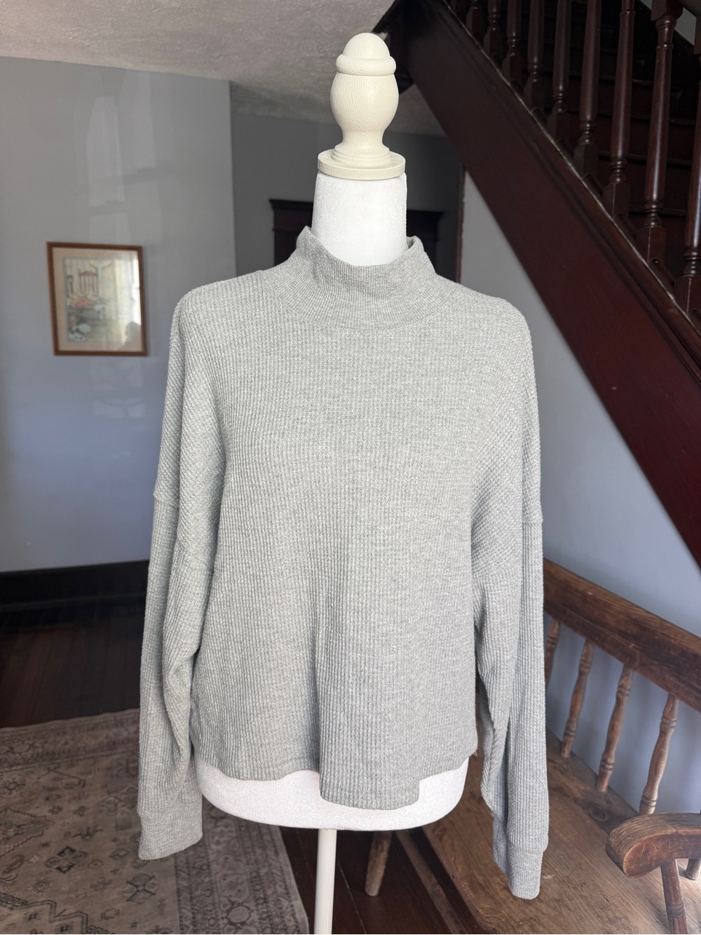 Abercrombie & Fitch Grey Waffle Knit Mock Neck Lounge Sweater S Clean Girl Cozy